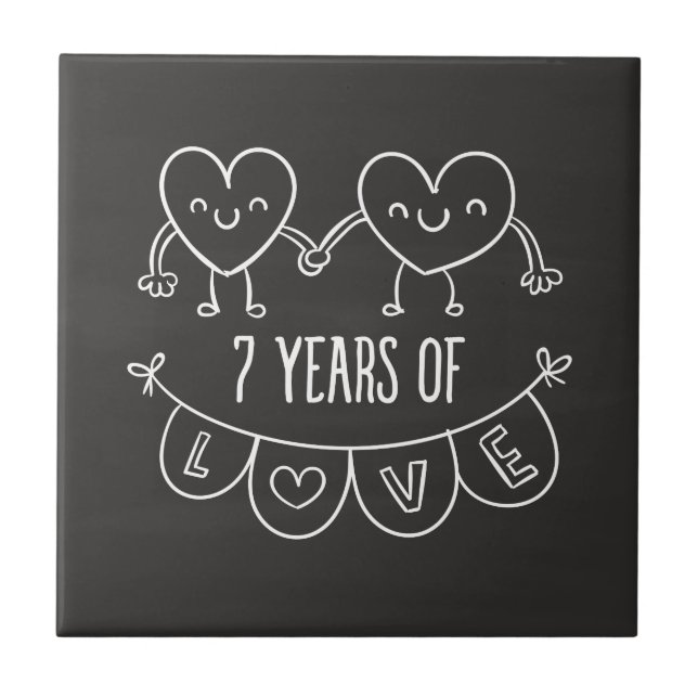 7. Jahrestag Geschenk Chalk Herzen Fliese (Vorderseite)