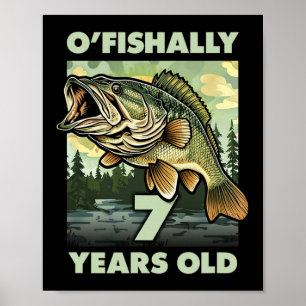 7-jähriger Fischer O'fishally 7 Fischen 7. Geburts Poster