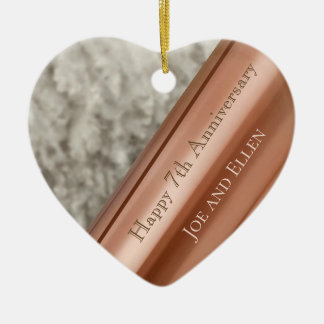 7. Jubiläum, Wolle und Kupfer Print Heart Behalten Keramik Ornament