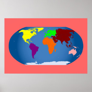 7 Kontinente drucken bunte 3 ft durch 2 ft Poster
