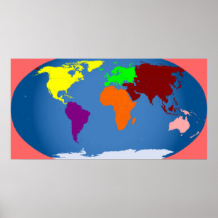 7 Kontinente drucken bunte enorme 3 ft durch 1 1/2 Poster