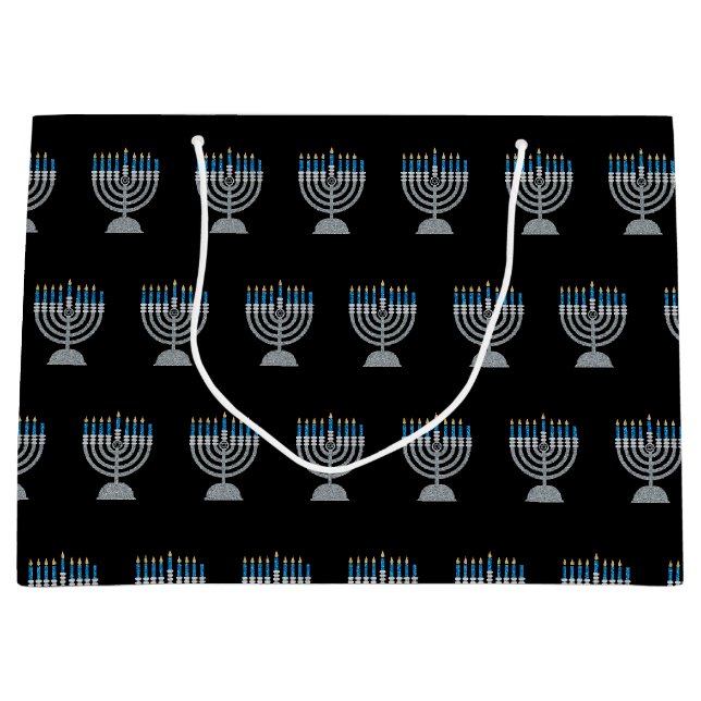 7. Nacht Hanukkah Glitzer Große Geschenktasche Große Geschenktüte (Vorderseite)