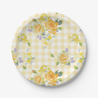 7" Papierplatte in Anja buttercup Gingham Pappteller