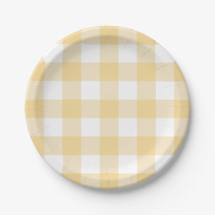 7" Papierplatte in Butterbecher, gelb, gingham Pappteller