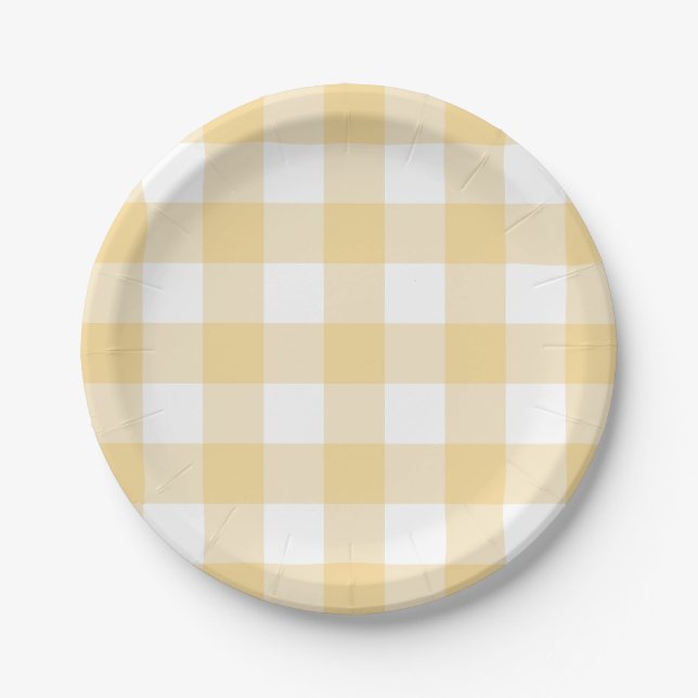 7" Papierplatte in Butterbecher, gelb, gingham Pappteller (Vorderseite)