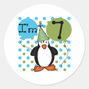 7. Penguin Birthday Runder Aufkleber