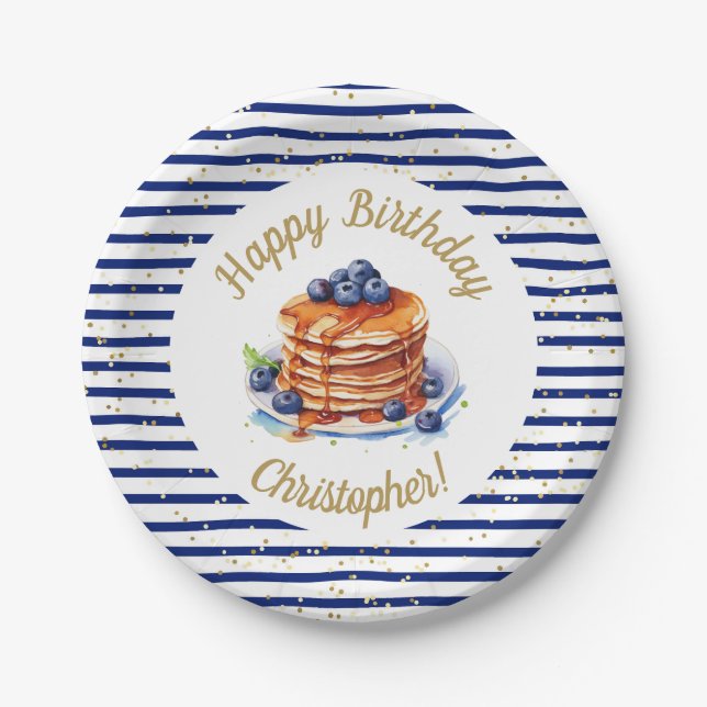 7" Pfannkuchen und Pajama Geburtstagspopolette Pappteller (Vorderseite)