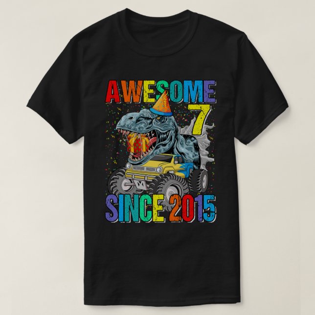 7 Phantastisch seit 2015 Dinosaurier Monster Truck T-Shirt (Design vorne)