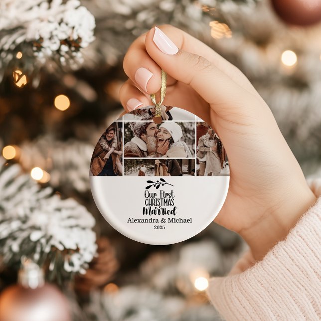 7 Photo Minimialist Our First Christmas Married Keramik Ornament (Von Creator hochgeladen)