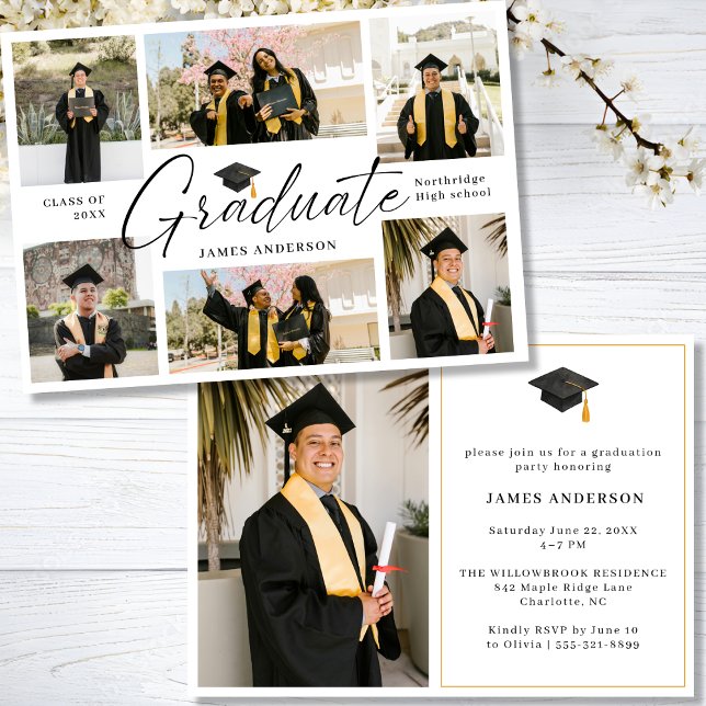 7 Photo Modern Stylish Collage Graduation Party Einladung (Von Creator hochgeladen)