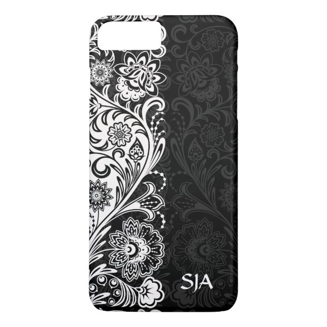 7 Plus Coque iphone de design floral noir gras (Dos)