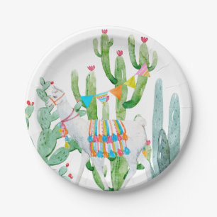 7" Round Paper Plate Boho Llama Bohemisch Cacti De Pappteller