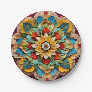 7" Round Paper Plate mit lebendiger Mandala Print" Pappteller