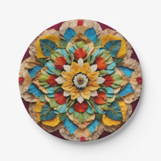 7" Round Paper Plate mit lebendiger Mandala Print" Pappteller