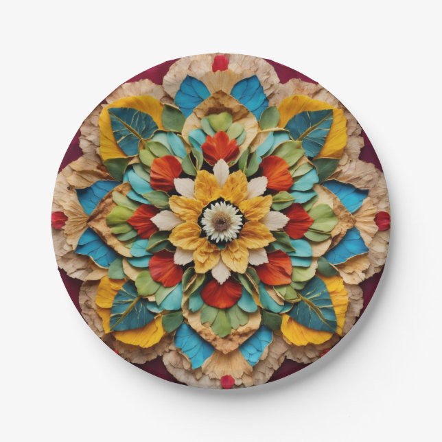 7" Round Paper Plate mit lebendiger Mandala Print" Pappteller (Vorderseite)