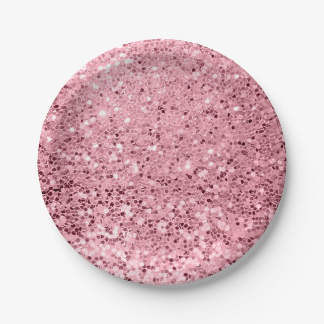 7" Round Paper Plate Rose Gold Glitzer Pappteller (Vorderseite)