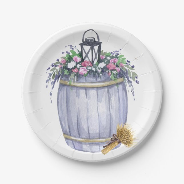 7" Round Paper Plate Sommer Land Hochzeit rustikal Pappteller (Vorderseite)