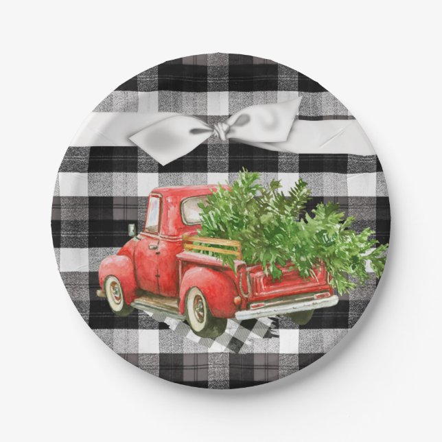 7" Round Paper Plate XMAS Truck Weihnachtsbüffel Pappteller (Vorderseite)
