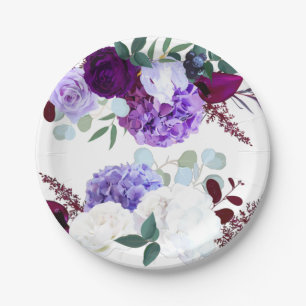 7" Runder Paper Platin Lavendel Hibiskus auf Weiß Pappteller