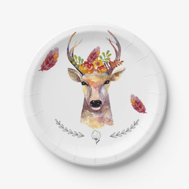 7" Rundpapier Boho Reh Buck Head Browning Pappteller (Vorderseite)