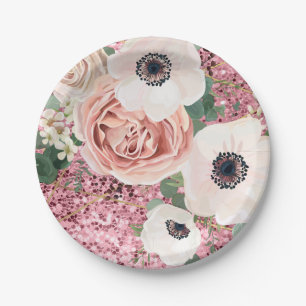 7" Rundpapierplatine Geometric Garden Rose Glitzer Pappteller