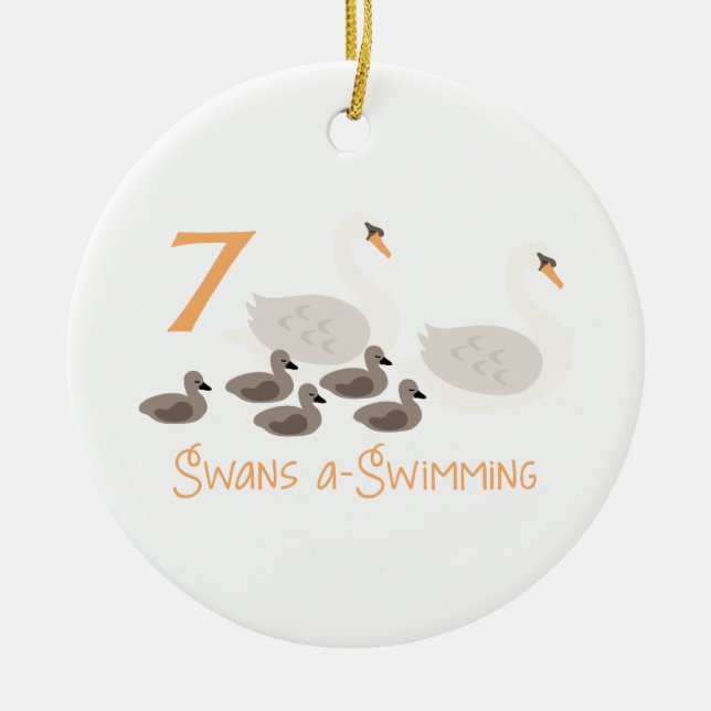 7 Schwäne a Schwimmen Keramik Ornament (Vorne)