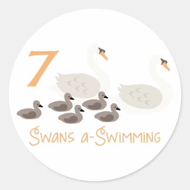 7 Schwäne a Schwimmen Runder Aufkleber (Vorderseite)