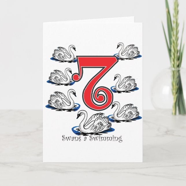 7 Schwäne Schwimmen Feiertagskarte (Vorderseite)
