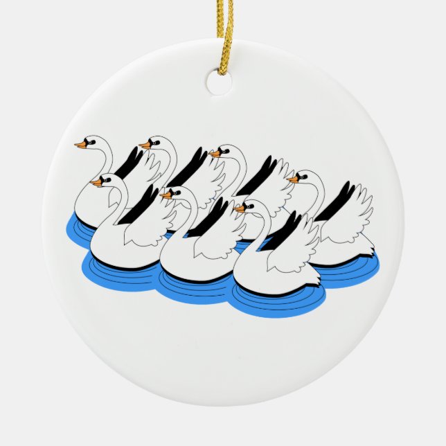 7 schwimmende Schwäne Keramik Ornament (Vorne)