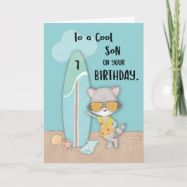 7 Son Birthday Beach Funny Cool Raccoon Karte