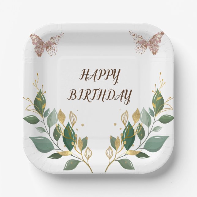 7" Square floral Happy Geburtstag Papiertafel. Pappteller (Vorderseite)