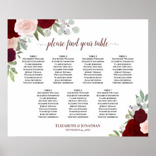 7 Tabelle Rose Rot und Blüte Sitzdiagramm Poster