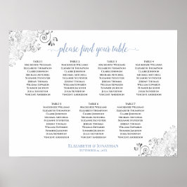 7 Tabelle Weiß & Blau Frilly Wedding Seating Chart Poster