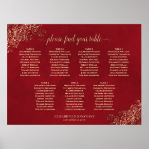 7 Tableau Crimson Rouge et Or Mariage Sièges