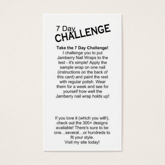 7 Tage Challenge Card (Vorderseite)