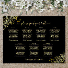 7 Tisch Hochzeitskronen Gold Frills auf schwarz Poster