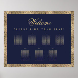 7 Tisch Navy Blau Gold Rosen Schrift Sitzordnung Poster