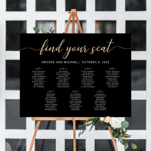 7 Tische Finde Deinen Platz Schwarzes Sitzplan Poster