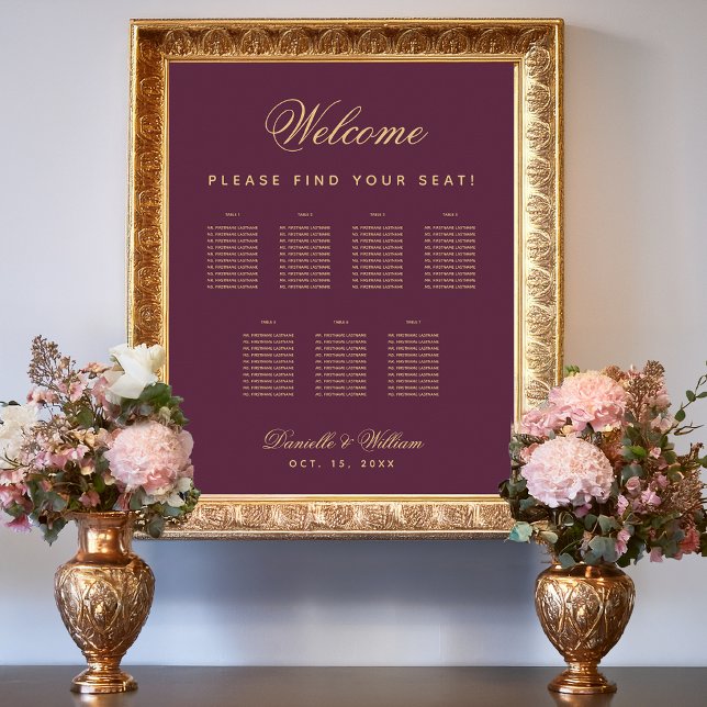 7 Tische Hochzeitskarte - Einfache Weinfarbe Poster (Von Creator hochgeladen)