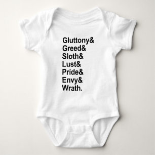 7 Tote Sins - Stolz Gluttony Lust Wrath Envy Baby Strampler