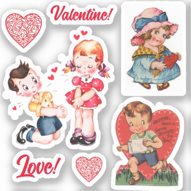 7 Vintage / Retro Valentine-Aufkleber Aufkleber (Vorderseite)