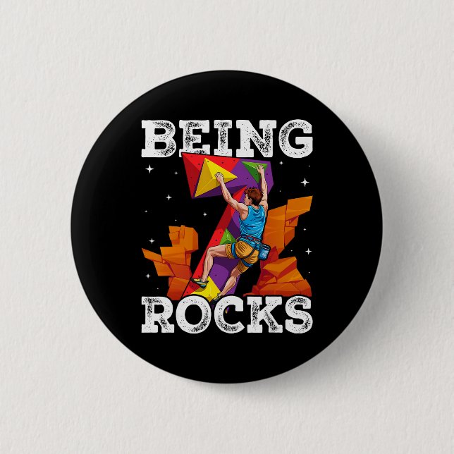 7 Year Old Rock Climbing 7th Birthday Adventures C Button (Vorderseite)
