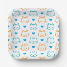 7 Zoll Türkis Orange Katzen-Gesicht-Muster Quadrat