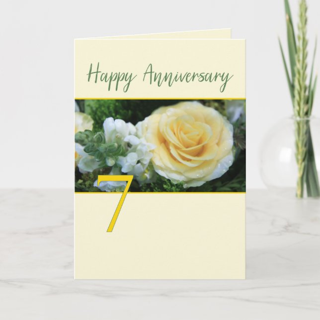 7e anniversaire de Mariage Carte rose jaune (Devant)