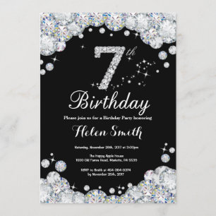 7e anniversaire Invitation Chalkboard Argent Diamo