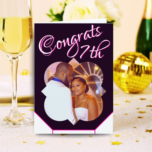 7e anniversaire Mariage Carte photo noir blanc (Créateur téléchargé)