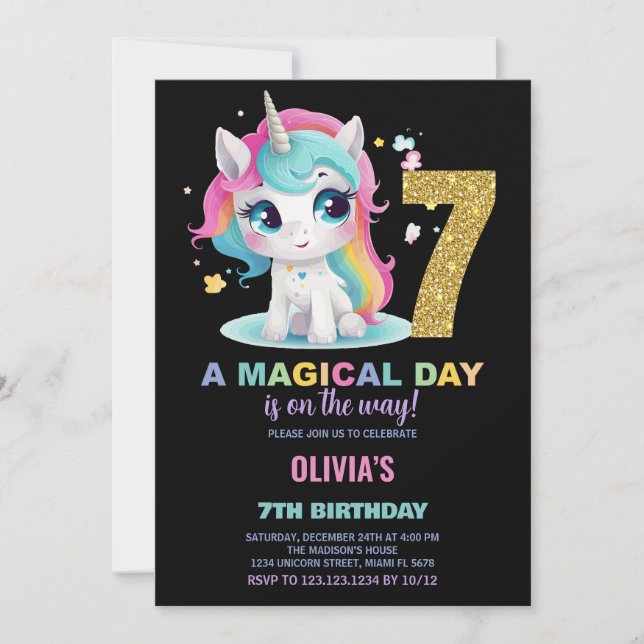 7e anniversaire Unicorn Anniversaire Invitations (Devant)