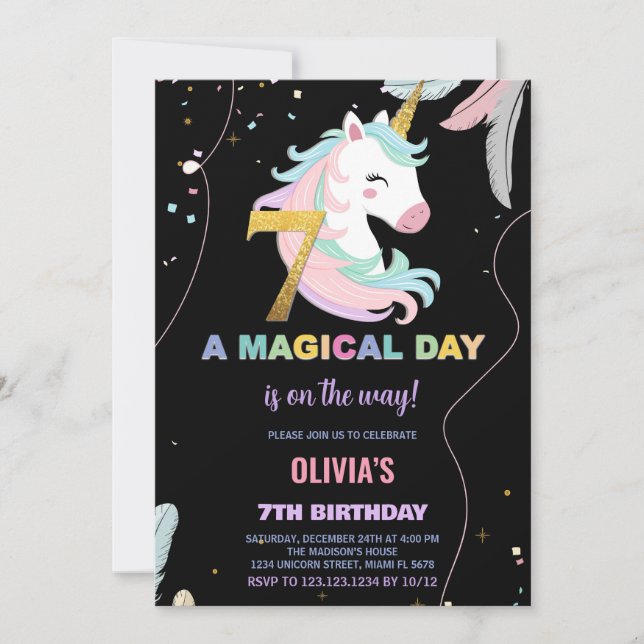 7e anniversaire Unicorn Anniversaire Invitations (Devant)