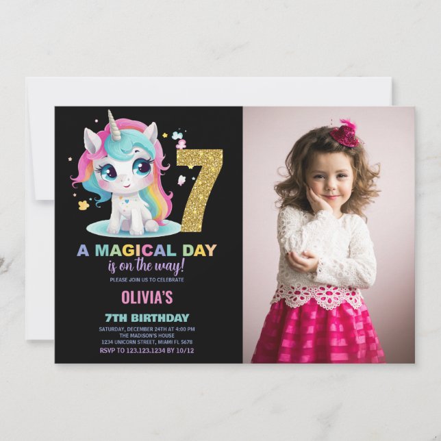 7e anniversaire Unicorn Birthday Invitations photo (Devant)