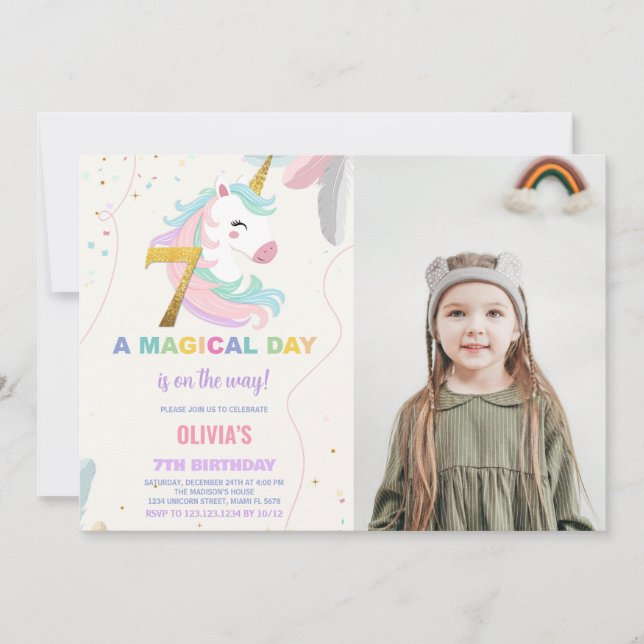 7e anniversaire Unicorn Birthday Invitations photo (Devant)
